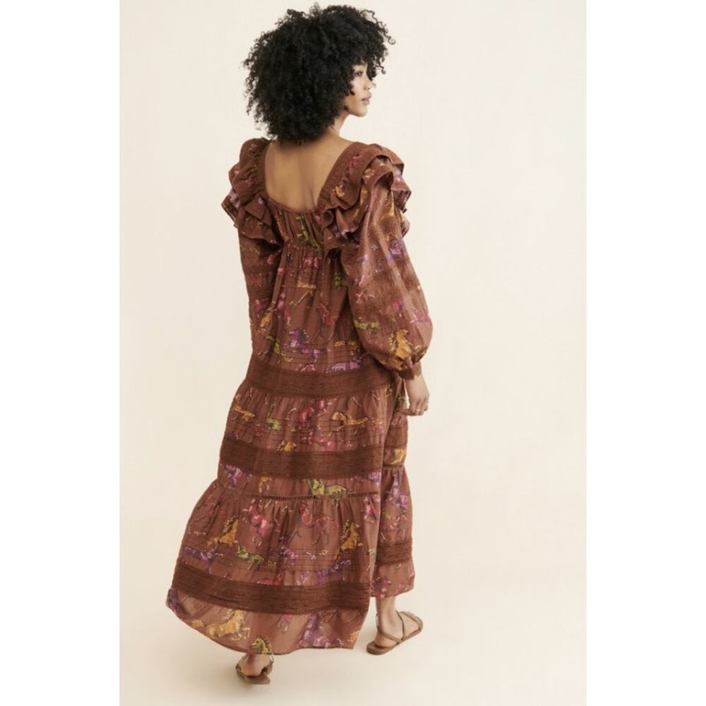 FARM Rio Dotted Horse Tiered Maxi Dress Brown Size S - Picture 4 of 12